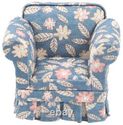 Dolls House Blue Floral Country Armchair JBM Miniature Living Room Furniture
