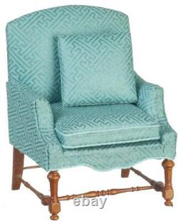 Dolls House Blue Jacobean Armchair JBM Miniature Walnut Living Room Furniture