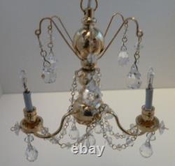Dolls House Chandelier 3 Arm Crystal Pieces 12V Electrics Miniature 112th Scale