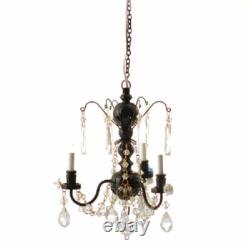 Dolls House Chandelier Black 3 Arm Crystal Electrics 12V Miniature 112th Scale