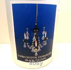 Dolls House Chandelier Black 3 Arm Crystal Electrics 12V Miniature 112th Scale