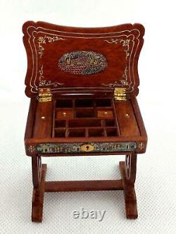 Dolls House Chinese Hand Painted Needlework Sewing Box Walnut JBM Miniature