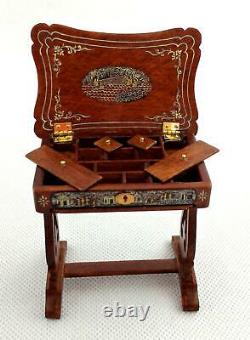 Dolls House Chinese Hand Painted Needlework Sewing Box Walnut JBM Miniature
