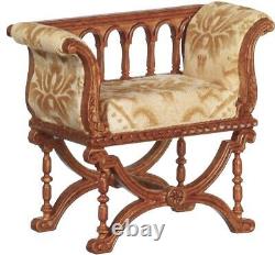 Dolls House Curule Armchair Jacobean Walnut JBM Miniature Living Room Furniture