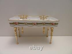 Dolls House Double Sink Victorian Rose Reutter Porcelian Miniature 112th Scale