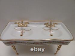 Dolls House Double Sink Victorian Rose Reutter Porcelian Miniature 112th Scale