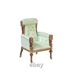 Dolls House French Armchair Green Floral JBM Miniature Living Room Furniture