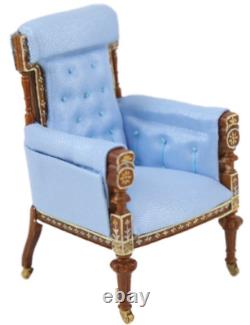Dolls House French Blue and Walnut Armchair JBM Miniature Living Room Furniture