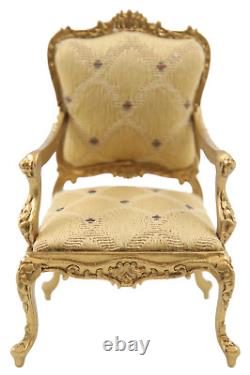 Dolls House Gold Louis XV Rococo Armchair Miniature JBM Living Room Furniture