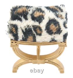 Dolls House Gold Painted Leopard Print Fur X Frame Stool Miniature JBM Furniture