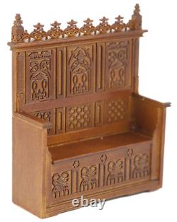 Dolls House Gothic Monks Bench Walnut Miniature JBM Fine Church Furniture