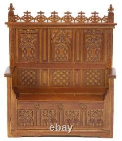 Dolls House Gothic Monks Bench Walnut Miniature JBM Fine Church Furniture