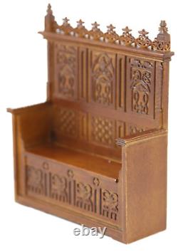 Dolls House Gothic Monks Bench Walnut Miniature JBM Fine Church Furniture