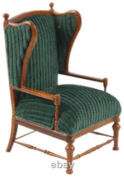 Dolls House Green Cord Open Armchair Walnut JBM Miniature Living Room Furniture