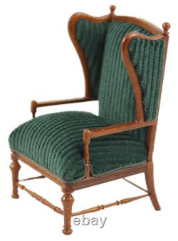 Dolls House Green Cord Open Armchair Walnut JBM Miniature Living Room Furniture