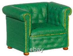 Dolls House Green Leather Chesterfield Armchair JBM Living Room Furniture 112