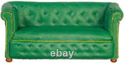Dolls House Green Leather Chesterfield Sofa Settee JBM Living Room Furniture