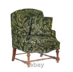 Dolls House Green & Walnut Wood Armchair JBM Miniature Living Room Furniture