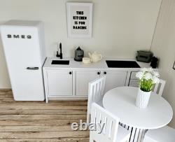 Dolls House Kitchen, Full Set with Smeg Fridge, Dining & Accessories, 112