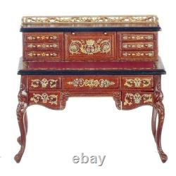 Dolls House Ladies Chinese Walnut Writing Desk Miniature Hand Painted Furniture