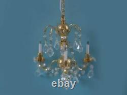 Dolls House Lighting 12V Miniature 112th Scale 3 Arm Real Crystal Chandelier