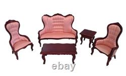 Dolls House Living Room Furniture Set Regency Style Mahogany & Pink 112 Suite