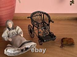 Dolls House Miniature 112 Scale Artisan Doll With Vintage Style Wheelchair