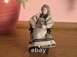 Dolls House Miniature 112 Scale Artisan Doll With Vintage Style Wheelchair