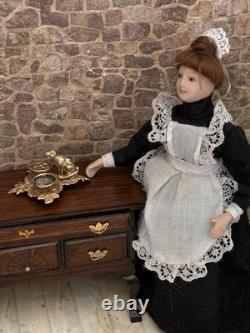 Dolls House Miniature Antique Soft Metal Gold Colour Ornate Dog Theme Inkwell
