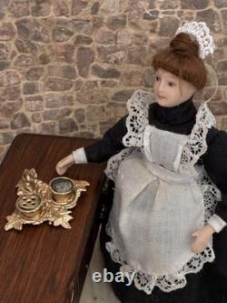 Dolls House Miniature Antique Soft Metal Gold Colour Ornate Dog Theme Inkwell