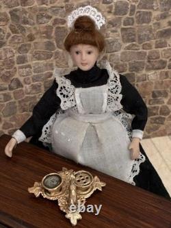 Dolls House Miniature Antique Soft Metal Gold Colour Ornate Dog Theme Inkwell