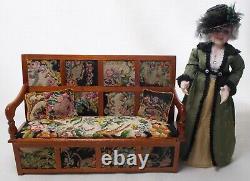 Dolls House Miniature Artisan Antique Austrian Petit Point Settle / Monks Bench