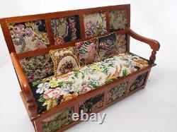 Dolls House Miniature Artisan Antique Austrian Petit Point Settle / Monks Bench