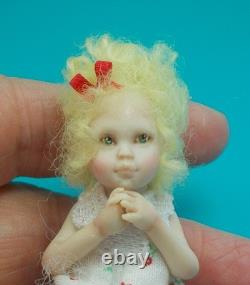 Dolls House Miniature Artisan Carol McBride GIRL CHILD CHERRY DRESS
