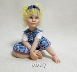 Dolls House Miniature Artisan Carol McBride GIRL CHILD PURPLE BOW