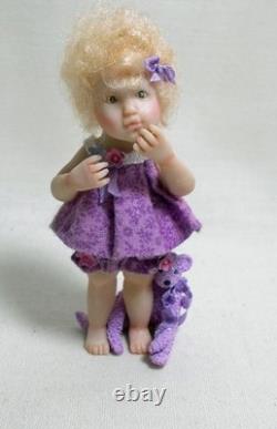 Dolls House Miniature Artisan Carol McBride GIRL CHILD PURPLE TEDDY