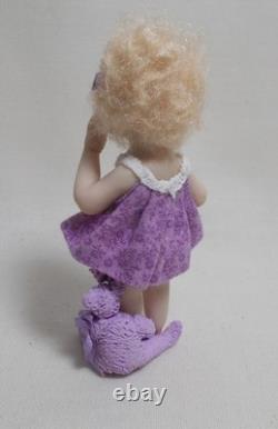 Dolls House Miniature Artisan Carol McBride GIRL CHILD PURPLE TEDDY
