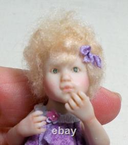 Dolls House Miniature Artisan Carol McBride GIRL CHILD PURPLE TEDDY