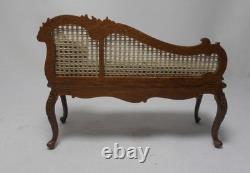 Dolls House Miniature Cane Style Dark Walnut Chaise Figural Antique Petit Point