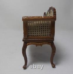 Dolls House Miniature Cane Style Dark Walnut Chaise Figural Antique Petit Point