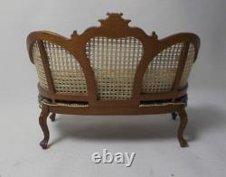 Dolls House Miniature Cane Style Dark Walnut Sofa Figural Antique Petit Point