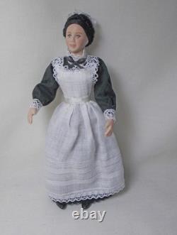 Dolls House Miniature HOUSEMAID DOLL IN BLACK DRESS WITH WHITE APRON
