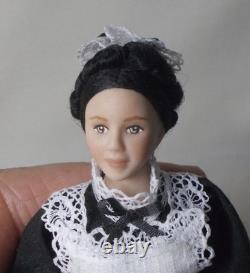 Dolls House Miniature HOUSEMAID DOLL IN BLACK DRESS WITH WHITE APRON