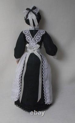 Dolls House Miniature HOUSEMAID DOLL IN BLACK DRESS WITH WHITE APRON