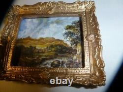 Dolls House Miniature Oil Painting, A Mountainous, Wooded, View with a Torrent