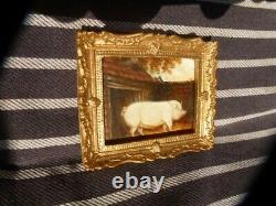 Dolls House Miniature Oil Painting, A Pig in its Sty, Hand Painted & Signed