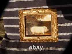 Dolls House Miniature Oil Painting A Prize Pig in it's Sty