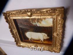 Dolls House Miniature Oil Painting A Prize Pig in it's Sty