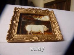 Dolls House Miniature Oil Painting A Prize Pig in it's Sty