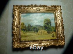 Dolls House Miniature Oil Painting Harvesting at Montfoucault
